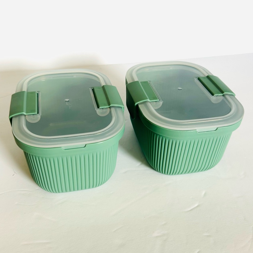 Mainstays Two 19 Oz Bento Box Travel Snack Lunch Containers Sage Green NWOT